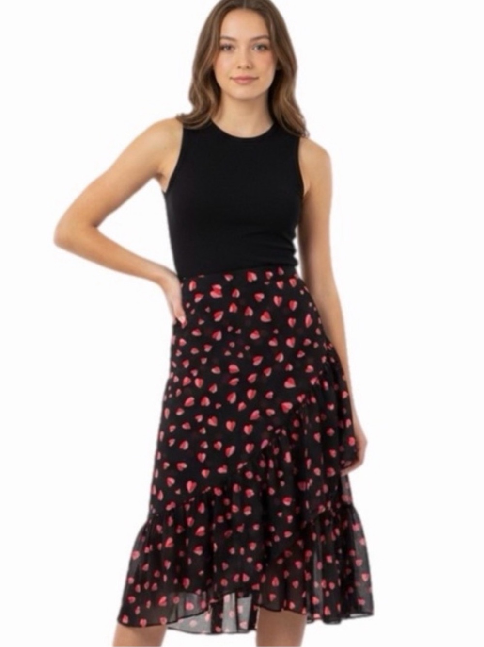 Ann Taylor Black & Pink Heart Ruffle Skirt